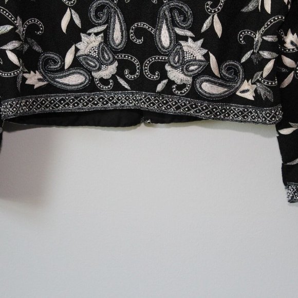 Vintage Laurence Kazar Silk Beaded Embroidered Blazer Jacket Black XL H13428 - Picture 8 of 12